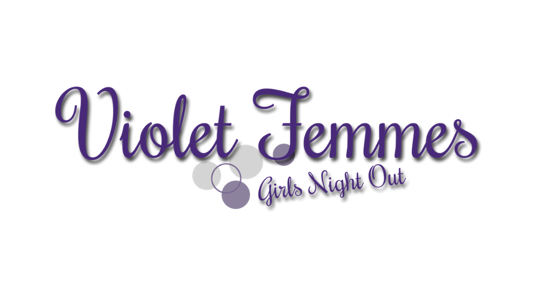 Violet Femmes - Girls Night Out logo. The text is purple and there are grey and purple circles.