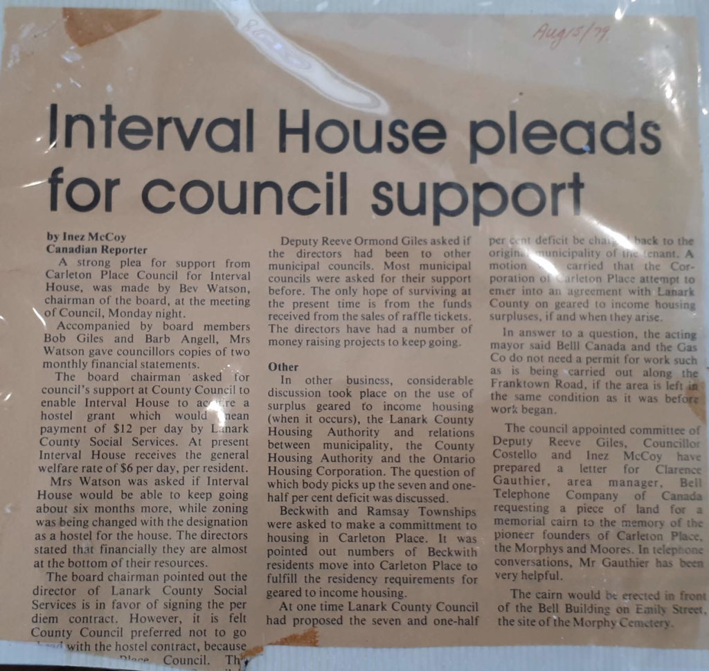 Newspaper article titled: Interval House pleads for council support