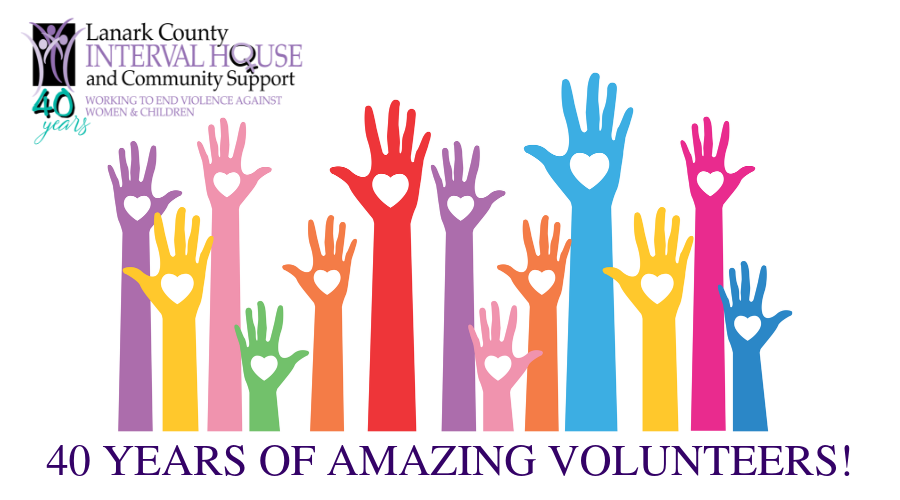There are many different coloured hands all raised in this image, with hearts in their palms. Beneath the hands are the words "40 YEARS OF AMAZING VOLUNTEERS!"